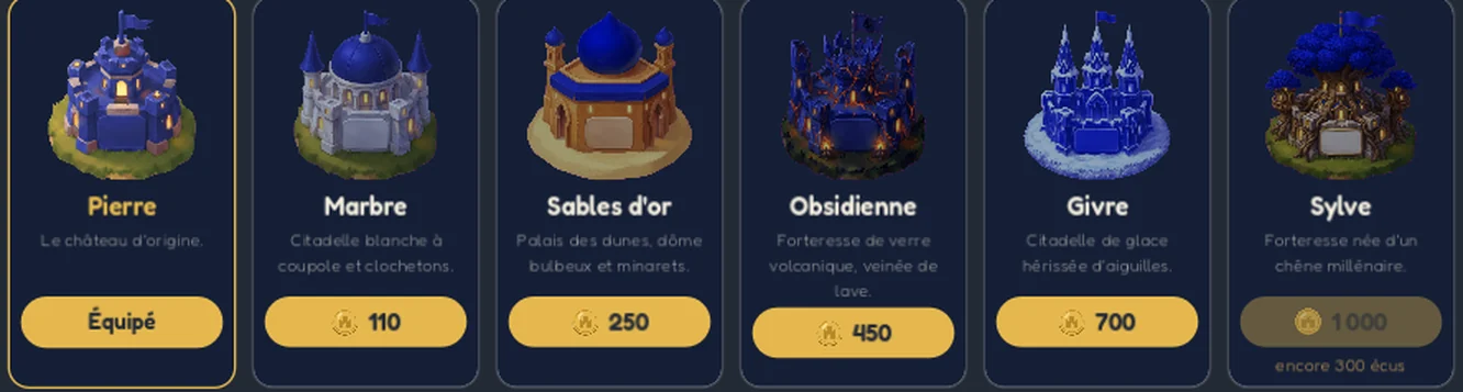 La boutique de Battle of Castles : six châteaux, du château de pierre d'origine à la forteresse-arbre